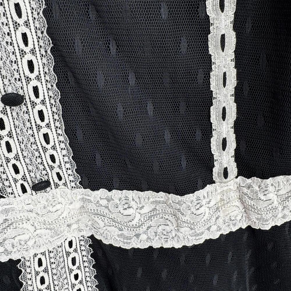 Vintage 90s y2k tank top womens PL black ivory lace goth vampire dark romance - Picture 3 of 6